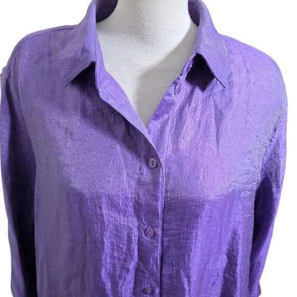 TanJay Womens XL Button Up Blouse Shirt Shimmer Shiny Lilac Purple Party Event - Picture 3 of 8